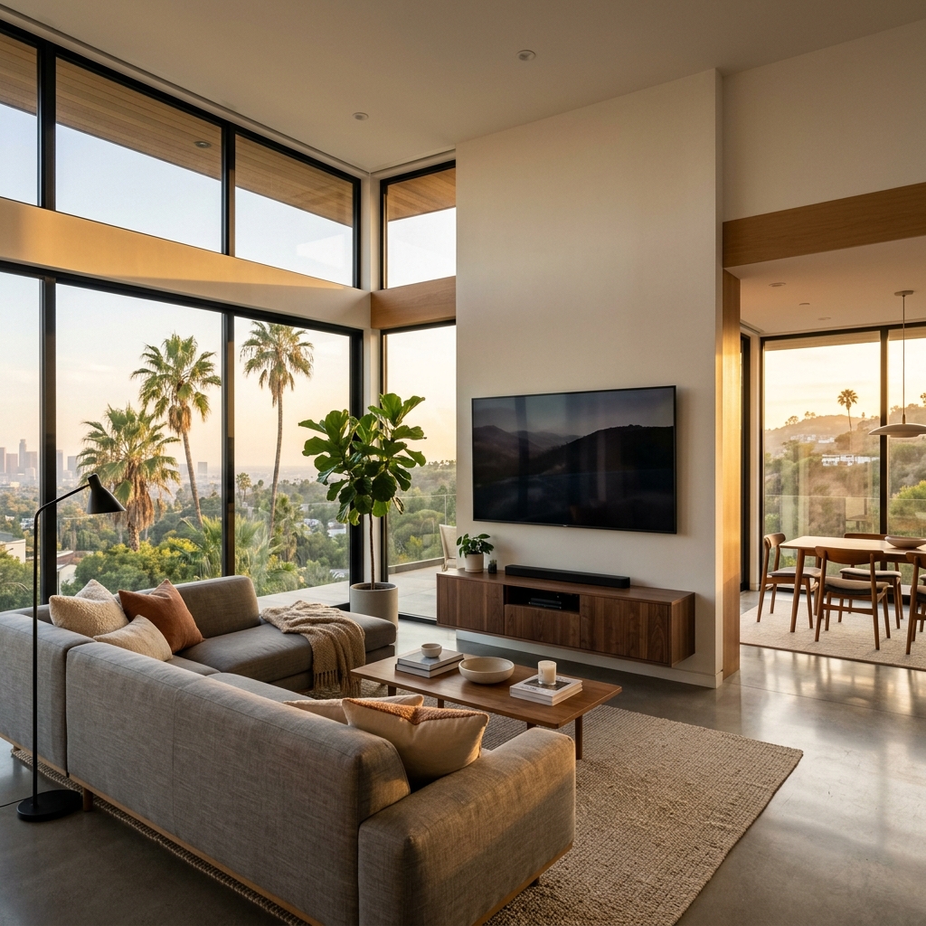 Premium home improvement Los Angeles — Major Premium LLC TV mounting and furniture assembly in modern LA home